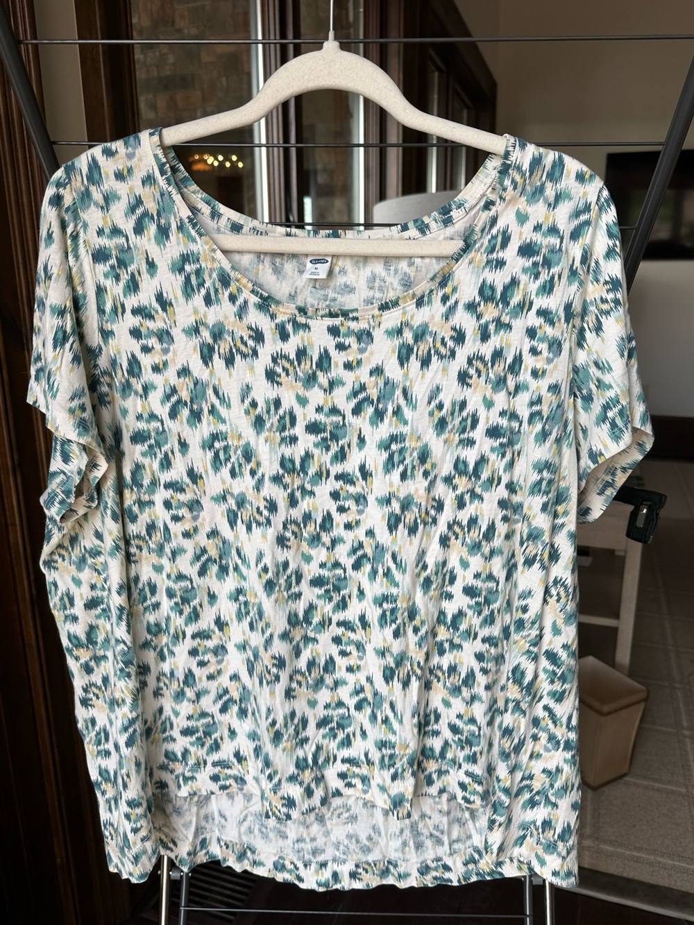 Old Navy Teal and Cream Short Sleeve Scoop Neck Top